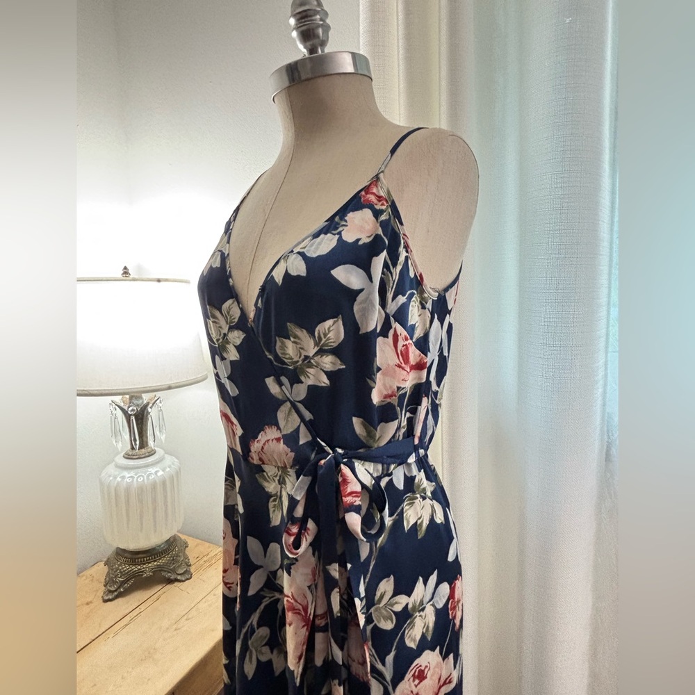 Blue Floral Faux-Wrap Dress, Medium, NWOT - Picture 3 of 12